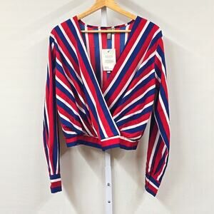 ASOS Red, White, and Blue Striped Wrap Top